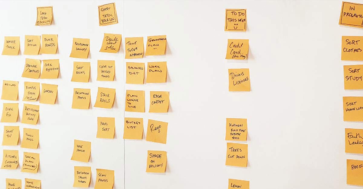 Kanban wall with sticky notes Kanban wall with sticky notes