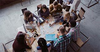 Top view of a board room meeting