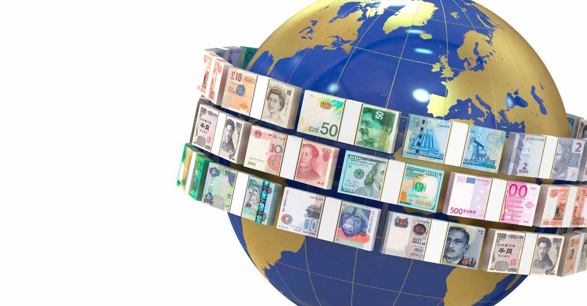 World and differnt currency floating around it