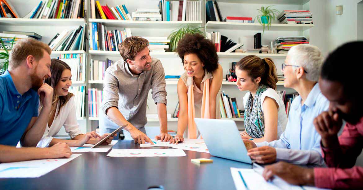 Successful group of business people at work in office