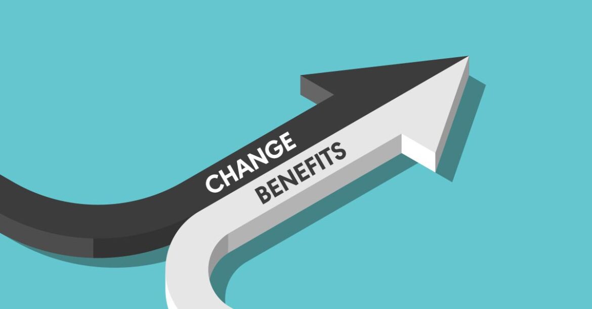 Illustration of two arrows joining together, change and benefits