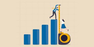 illustration of man and woman using tape measure to measure bar chart style improvement