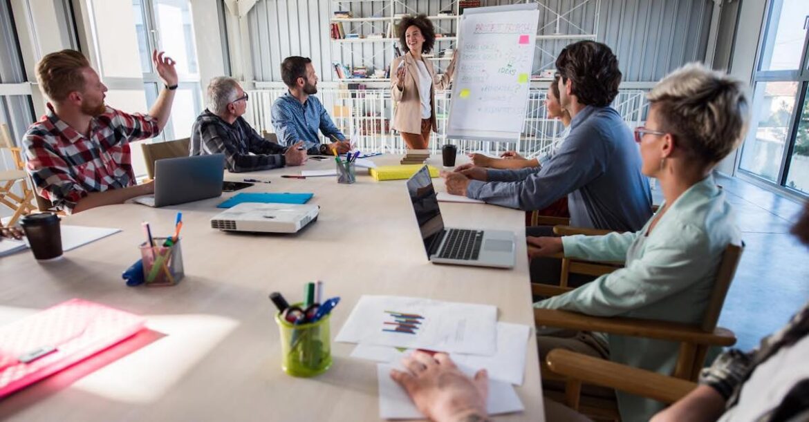 group of colleagues engaged in an in-house agile training session